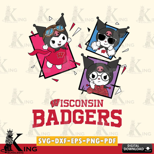Wisconsin Badgers Kuromi Action Football SVG file, Cricut, Cut file  , Digital Download , Instant Download, Sanrio svg, Clipart