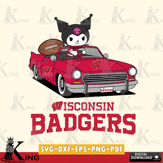 Wisconsin Badgers Kuromi Car Football Game SVG file, Cricut, Cut file  , Digital Download , Instant Download, Sanrio svg, Clipart