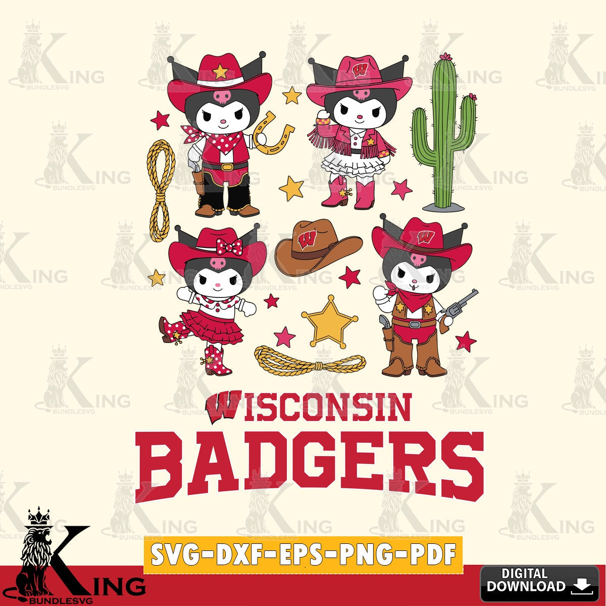 Wisconsin Badgers Kuromi Cowboy Western SVG file, Cricut, Cut file  , Digital Download , Instant Download, Sanrio svg, Clipart