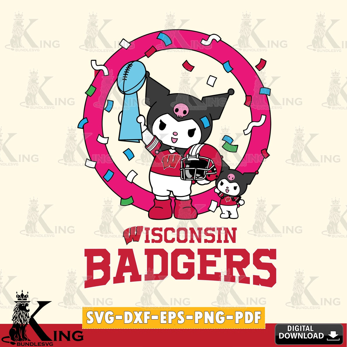 Wisconsin Badgers Kuromi Football Champion SVG file, Cricut, Cut file  , Digital Download , Instant Download, Sanrio svg, Clipart