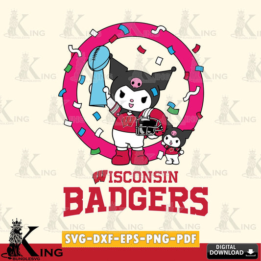 Wisconsin Badgers Kuromi Football Champion SVG file, Cricut, Cut file  , Digital Download , Instant Download, Sanrio svg, Clipart