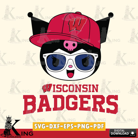 Wisconsin Badgers Kuromi Football Cool SVG file, Cricut, Cut file  , Digital Download , Instant Download, Sanrio svg, Clipart
