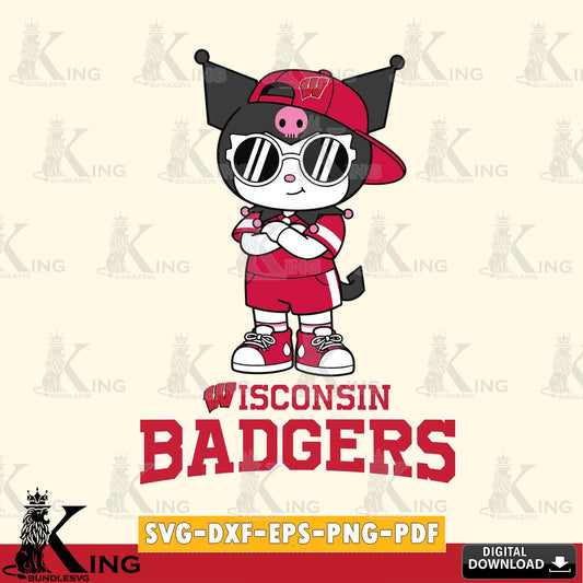 Wisconsin Badgers Kuromi Football Jersey SVG file, Cricut, Cut file  , Digital Download , Instant Download, Sanrio svg, Clipart