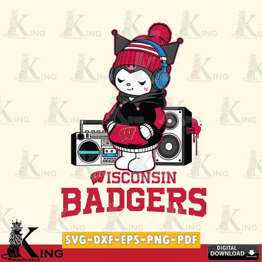 Wisconsin Badgers Kuromi Football Music SVG file, Cricut, Cut file  , Digital Download , Instant Download, Sanrio svg, Clipart