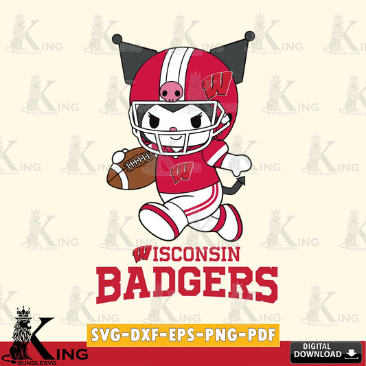 Wisconsin Badgers Kuromi Football Run SVG file, Cricut, Cut file  , Digital Download , Instant Download, Sanrio svg, Clipart