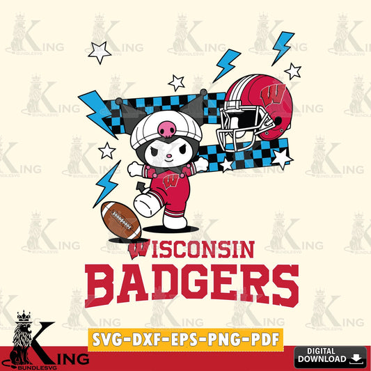 Wisconsin Badgers Kuromi Game Day SVG file, Cricut, Cut file  , Digital Download , Instant Download, Sanrio svg, Clipart