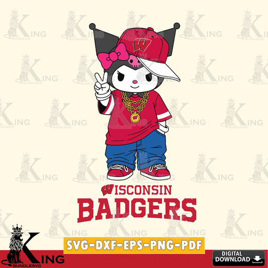 Wisconsin Badgers Kuromi Streetwear Style SVG file, Cricut, Cut file  , Digital Download , Instant Download, Sanrio svg, Clipart