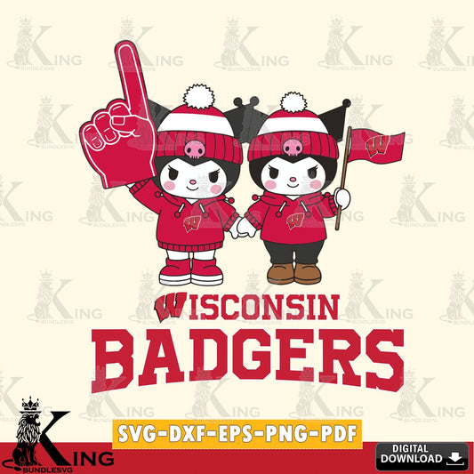 Wisconsin Badgers Kuromi rugby Fan SVG file, Cricut, Cut file  , Digital Download , Instant Download, Sanrio svg, Clipart