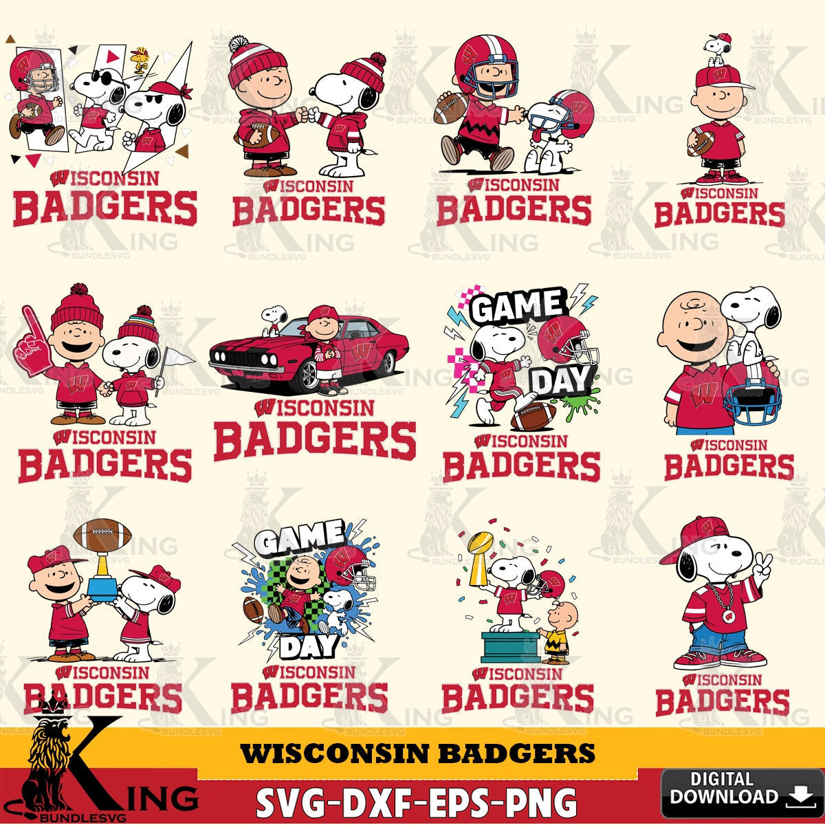 Wisconsin Badgers Peanuts Football NCAA Bundle SVG, Cricut, Cut file  , Digital Download , Instant Download, Peanuts svg, NCAA svg, Football svg, Sport svg
