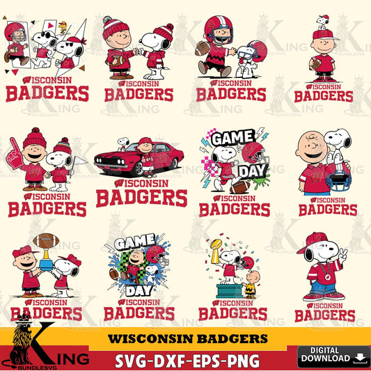 Wisconsin Badgers Peanuts Football NCAA Bundle SVG, Cricut, Cut file  , Digital Download , Instant Download, Peanuts svg, NCAA svg, Football svg, Sport svg