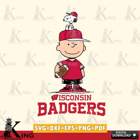 Wisconsin Badgers Peanuts Football Rugby SVG, Cricut, Cut file  , Digital Download , Instant Download, Peanuts svg, NCAA svg, Football svg, Sport svg