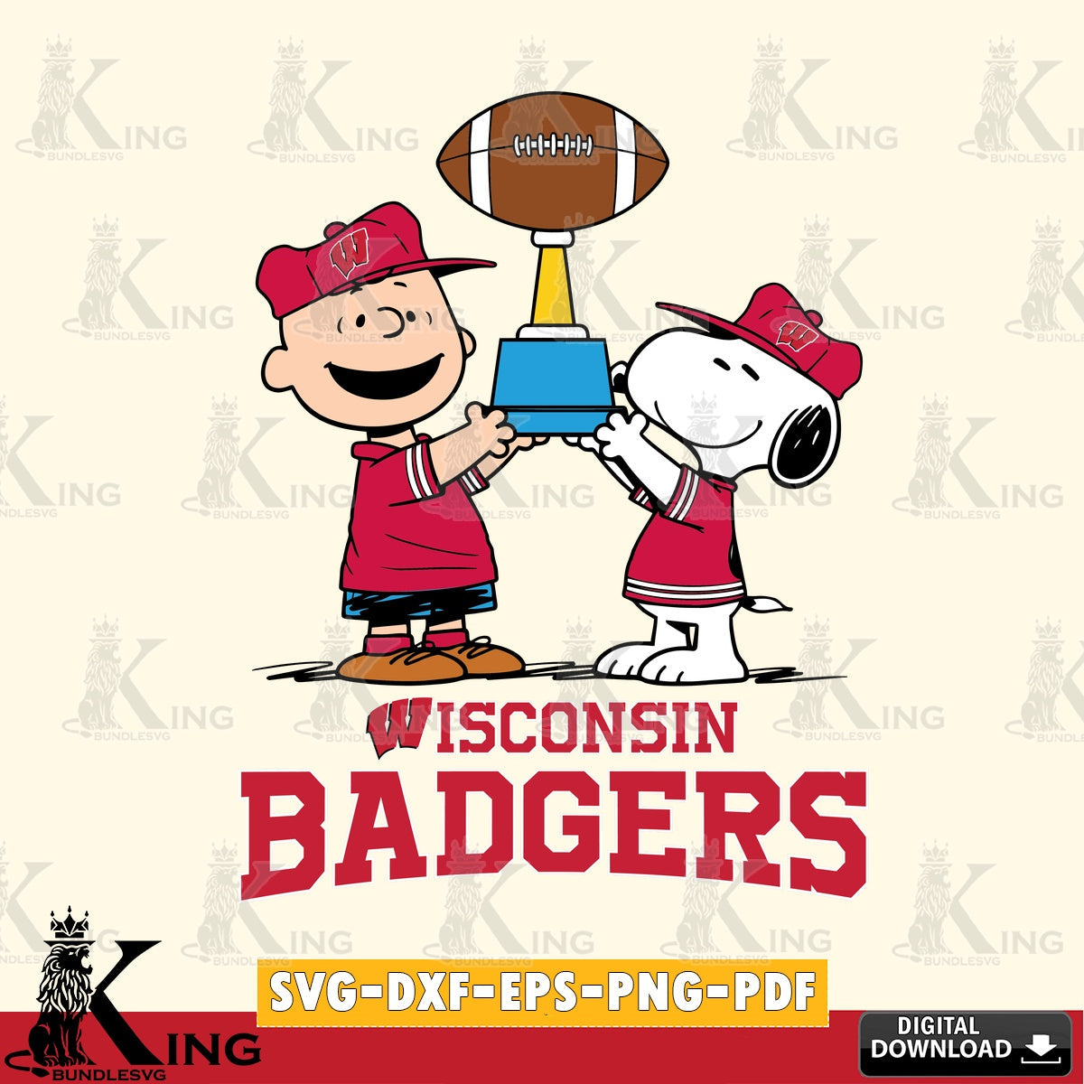 Wisconsin Badgers Peanuts Football Trophy SVG, Cricut, Cut file  , Digital Download , Instant Download, Peanuts svg, NCAA svg, Football svg, Sport svg