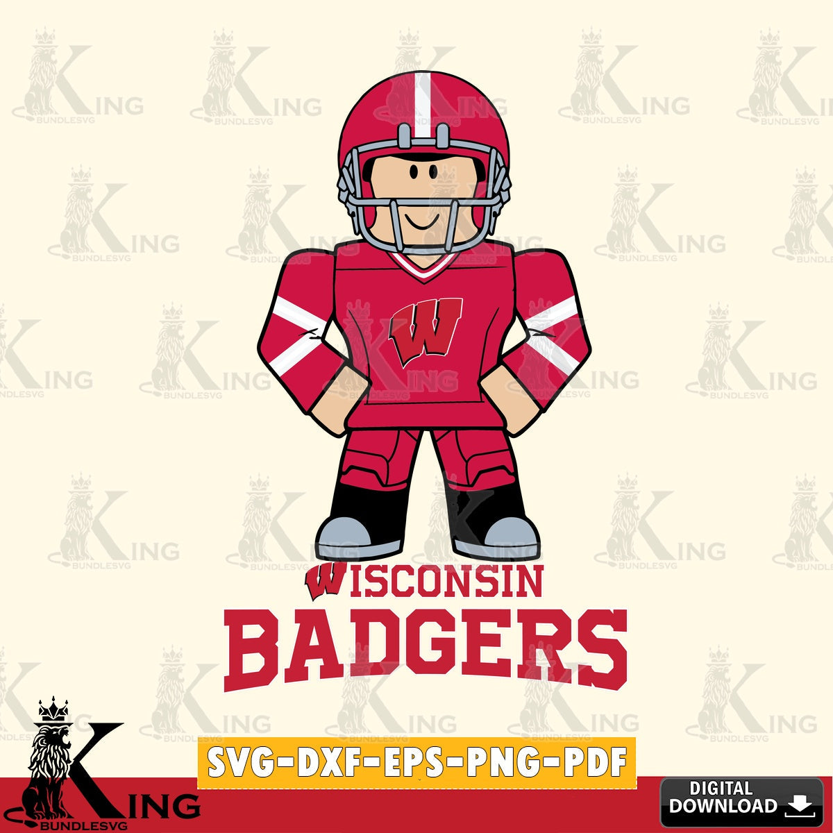 High-quality graphic of a Wisconsin Badgers Roblox cool football, a high-quality vector for DIY scrapbooking and home decor