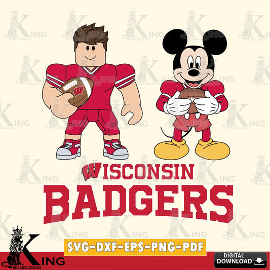 Wisconsin Badgers Roblox & Mickey Football SVG file , NCAA Cricut,  File cut , Digital Download , PDF File