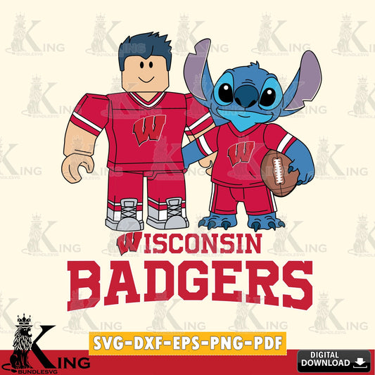 Wisconsin Badgers Roblox & Stitch Football SVG file , NCAA Cricut,  File cut , Digital Download , PDF File