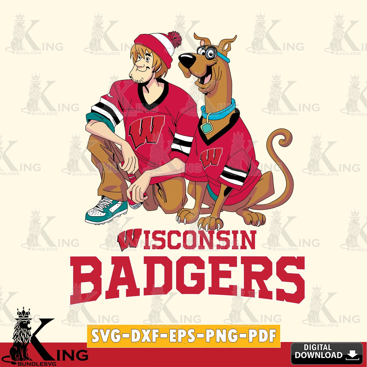Unique artwork depicting Wisconsin Badgers Shaggy and Scooby Doo football PNG clipart for sublimation printing and graphic design
