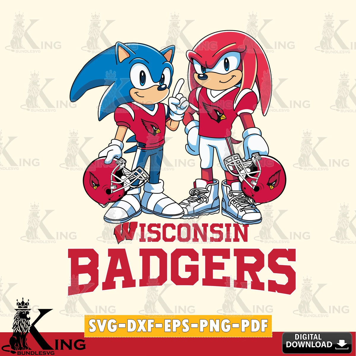 Digital clipart of Wisconsin Badgers Sonic And Knuckles Football PNG clipart for sublimation printing and graphic design