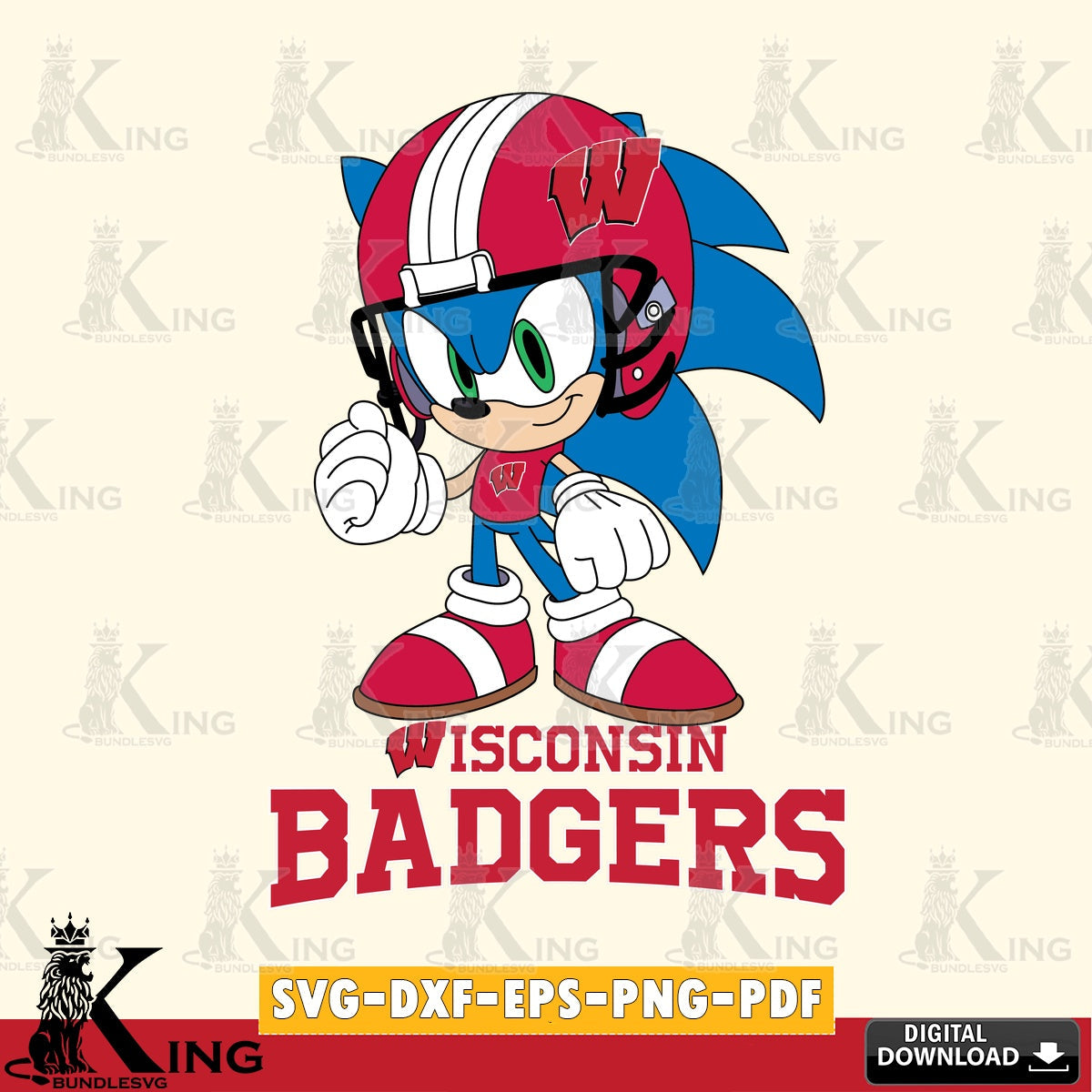 Artistic drawing of Wisconsin Badgers Sonic Football Mascot vector art for engraving, cutting, and printing