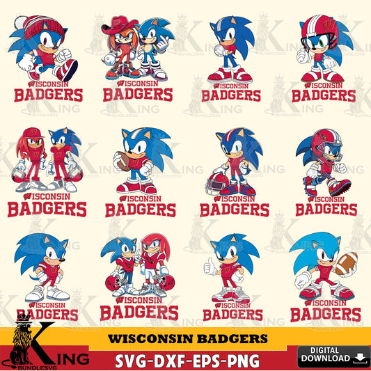 Mega bundle containing Wisconsin Badgers Sonic & Knuckles NCAA Football a cut file ideal for vinyl projects and T-shirt printing