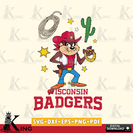 Wisconsin Badgers Taz Cowboy Western SVG file, Cut file  , Digital Download , Instant Download, Taz svg, NCAA svg