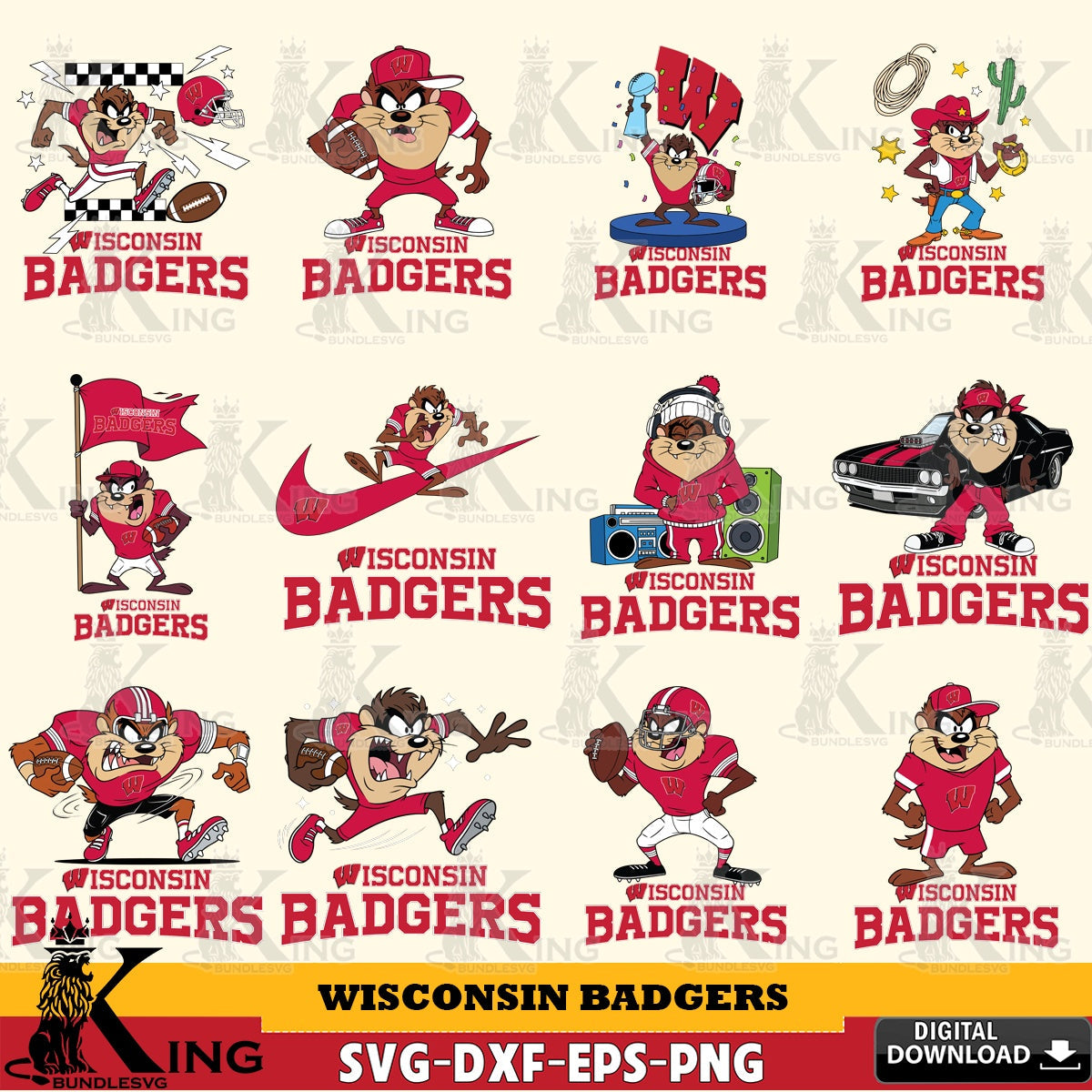 Wisconsin Badgers Taz Football NCAA Bundle SVG file, Cut file  , Digital Download , Instant Download, Taz svg, NCAA svg