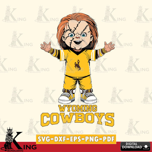 Vector design showing Wyoming Cowboys Chucky Football, NCAA file cut, SVG PNG design suitable for Glowforge and laser cutting.