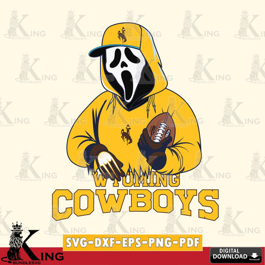 Eye-catching graphic of a Wyoming Cowboys Ghostface Scream football player, SVG cut file for personalized gifts and laser projects