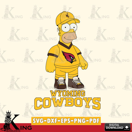 Creative design featuring Wyoming Cowboys Homer Simpson football PNG clipart for sublimation printing and graphic design