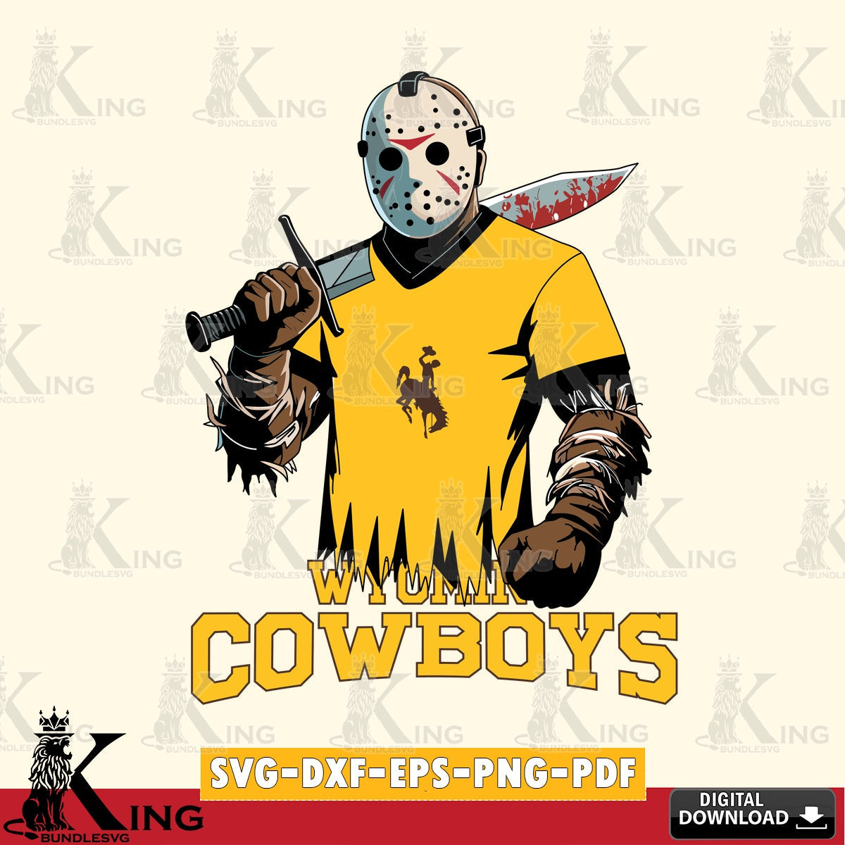 Digital download featuring Wyoming Cowboys Jason Voorhees football NCAA design SVG cut file for personalized gifts and laser