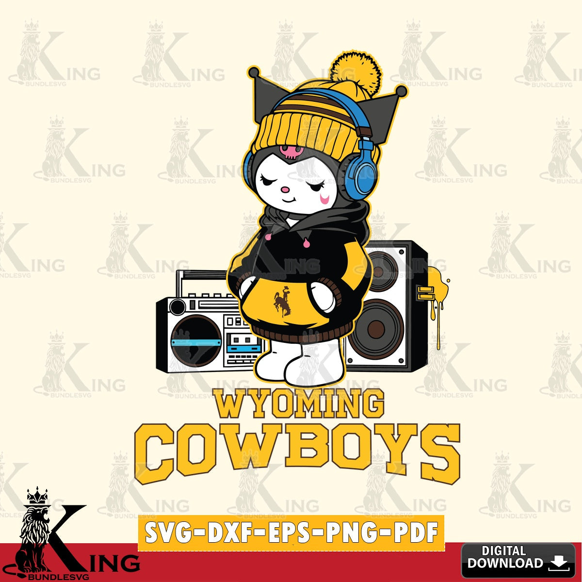 Wyoming Cowboys Kuromi Football Music SVG file, Cricut, Cut file  , Digital Download , Instant Download, Sanrio svg, Clipart