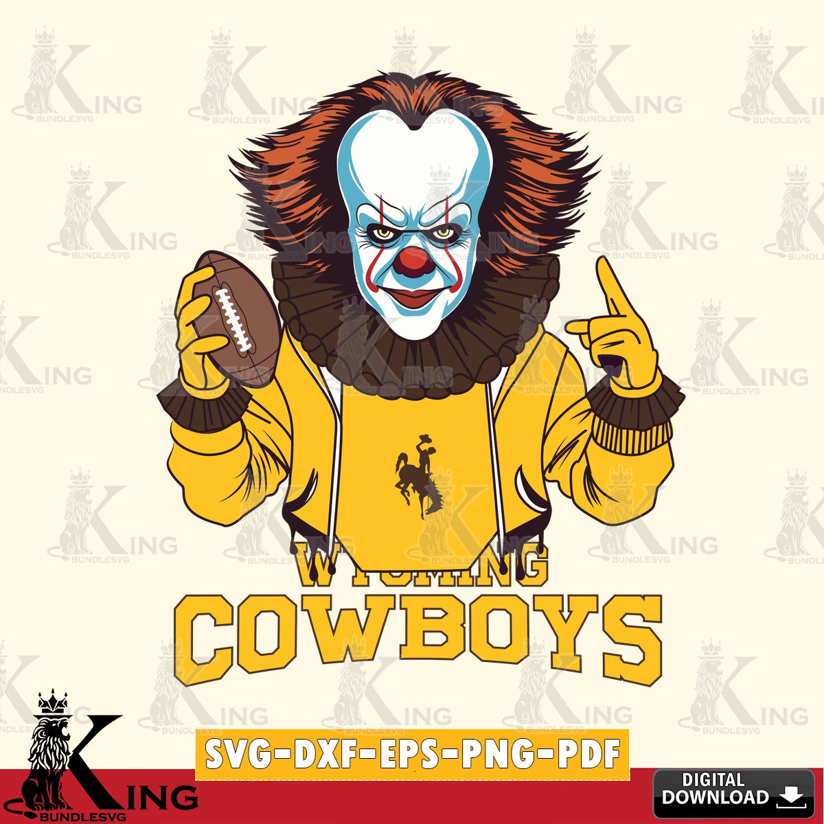 Vector design showing Wyoming Cowboys Pennywise football player, versatile clip art for stickers, decals, and mugs.