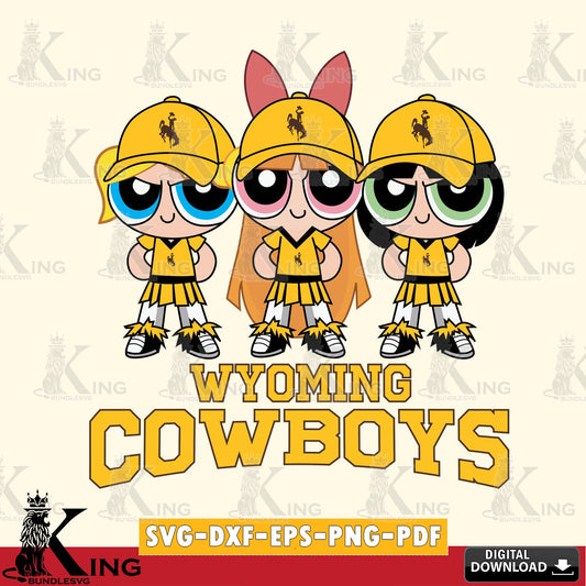 Custom design featuring Wyoming Cowboys PowerPuff Girls Football, PNG clipart for sublimation printing and graphic design