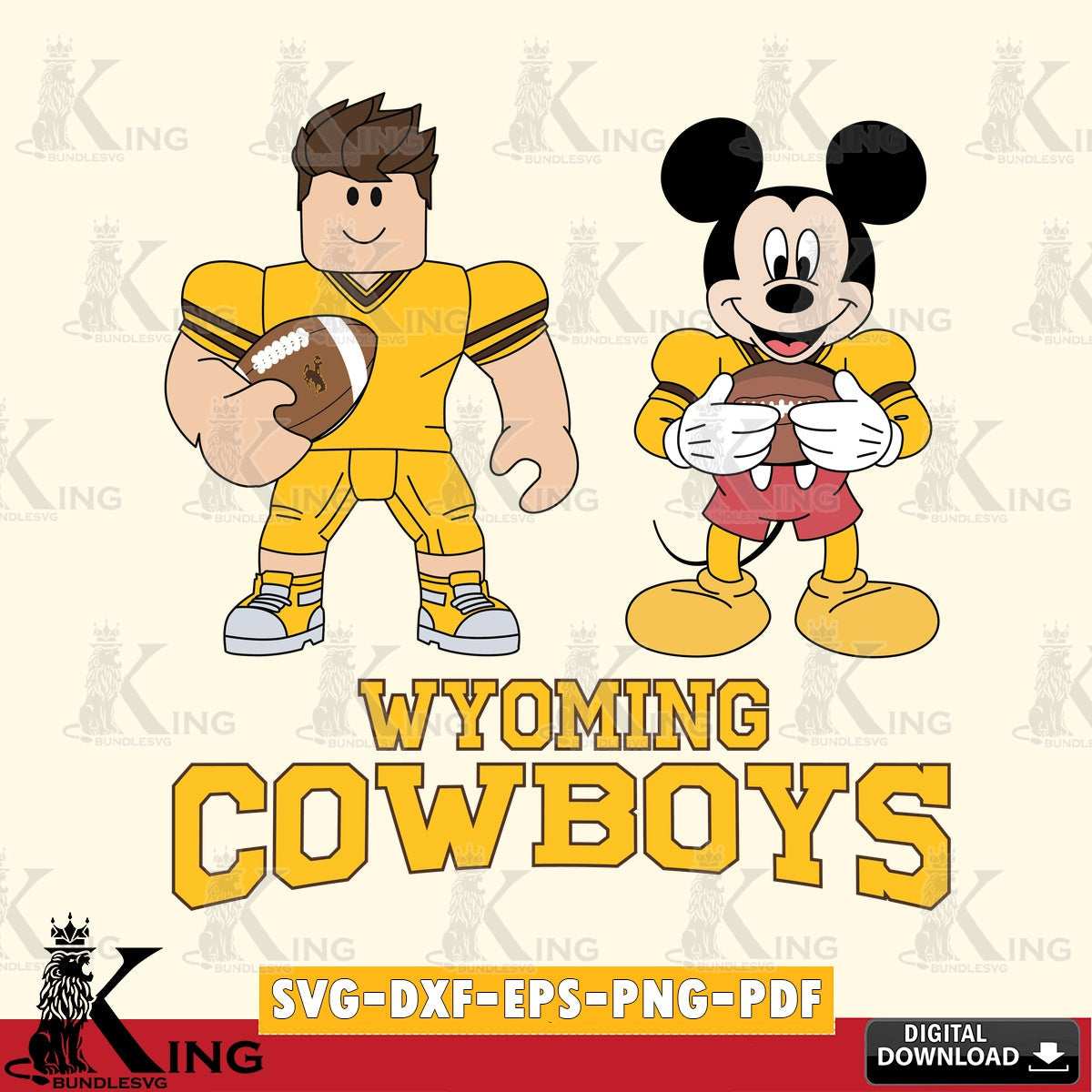 Wyoming Cowboys Roblox & Mickey Football SVG file , NCAA Cricut,  File cut , Digital Download , PDF File