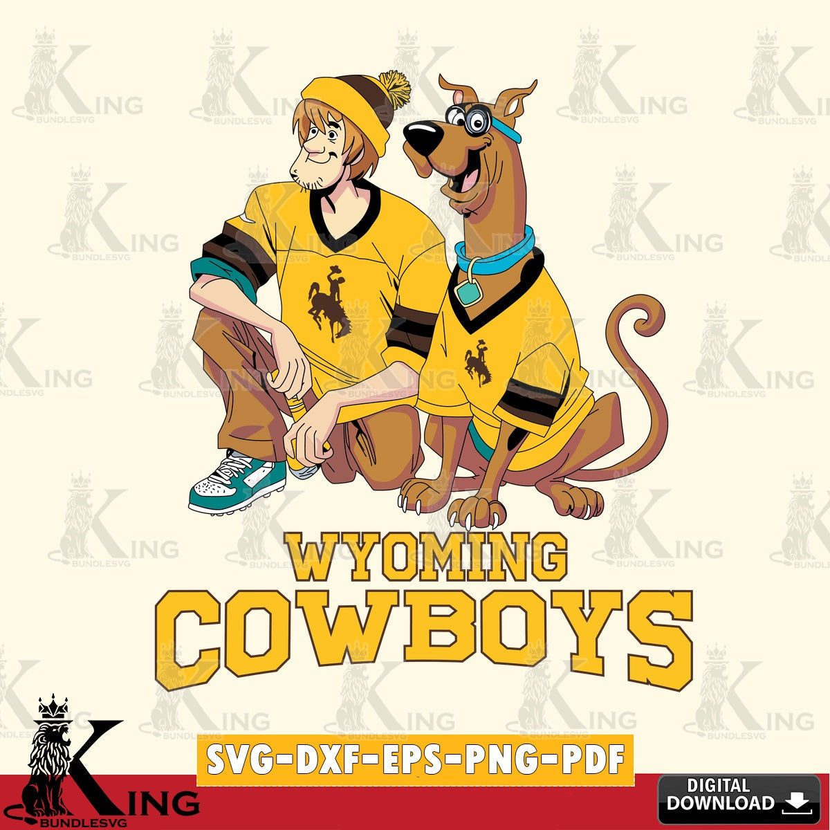Creative design featuring Wyoming Cowboys Shaggy and Scooby Doo football, crafting file for iron-on transfer and vinyl decals