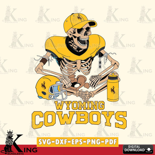 Beautiful illustration of a Wyoming Cowboys skeleton football player, vector illustration for POD merchandise and apparel