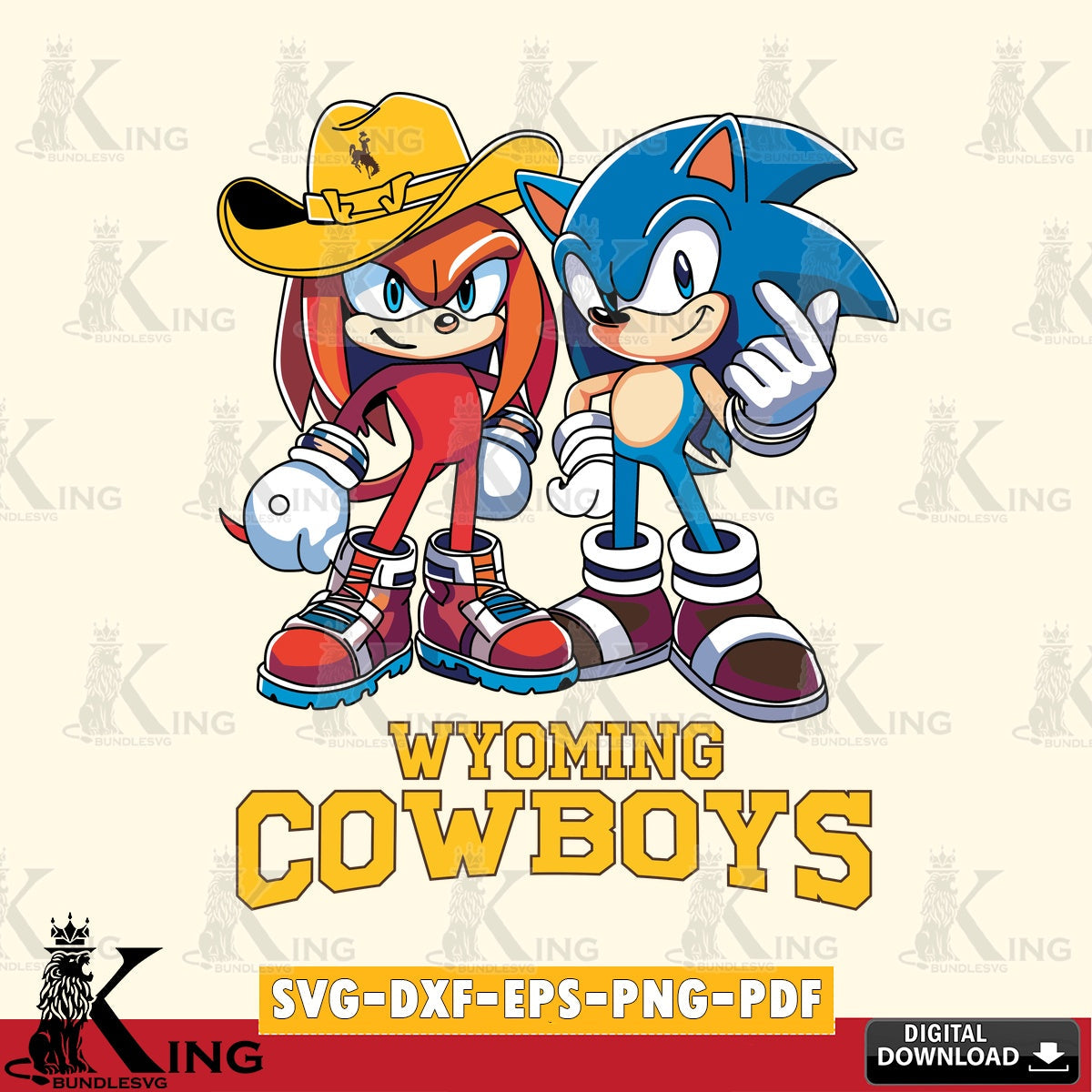 Vector design showing Wyoming Cowboys Sonic & Knuckles Football Mascot, digital download for Cricut Maker and paper crafts