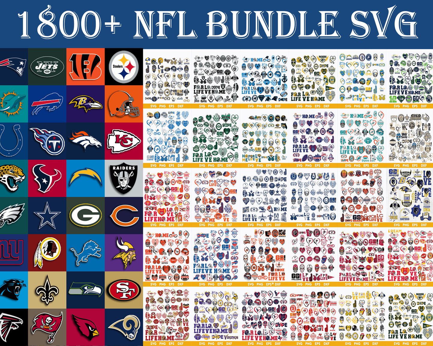 Nfl Bundle svg,1800+ files nfl  svg eps png, for Cricut, Silhouette, digital, file cut