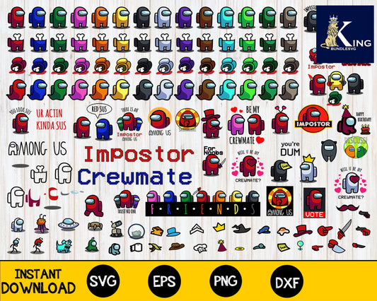 120 file Among Us SVG Bundle, Among Us Character SVG, Among Us Shirt SVG, Among Us Pets Hats, Impostor Svg, Among Us crewmate, Among us sticker for Cricut, Silhouette, digital, file cut