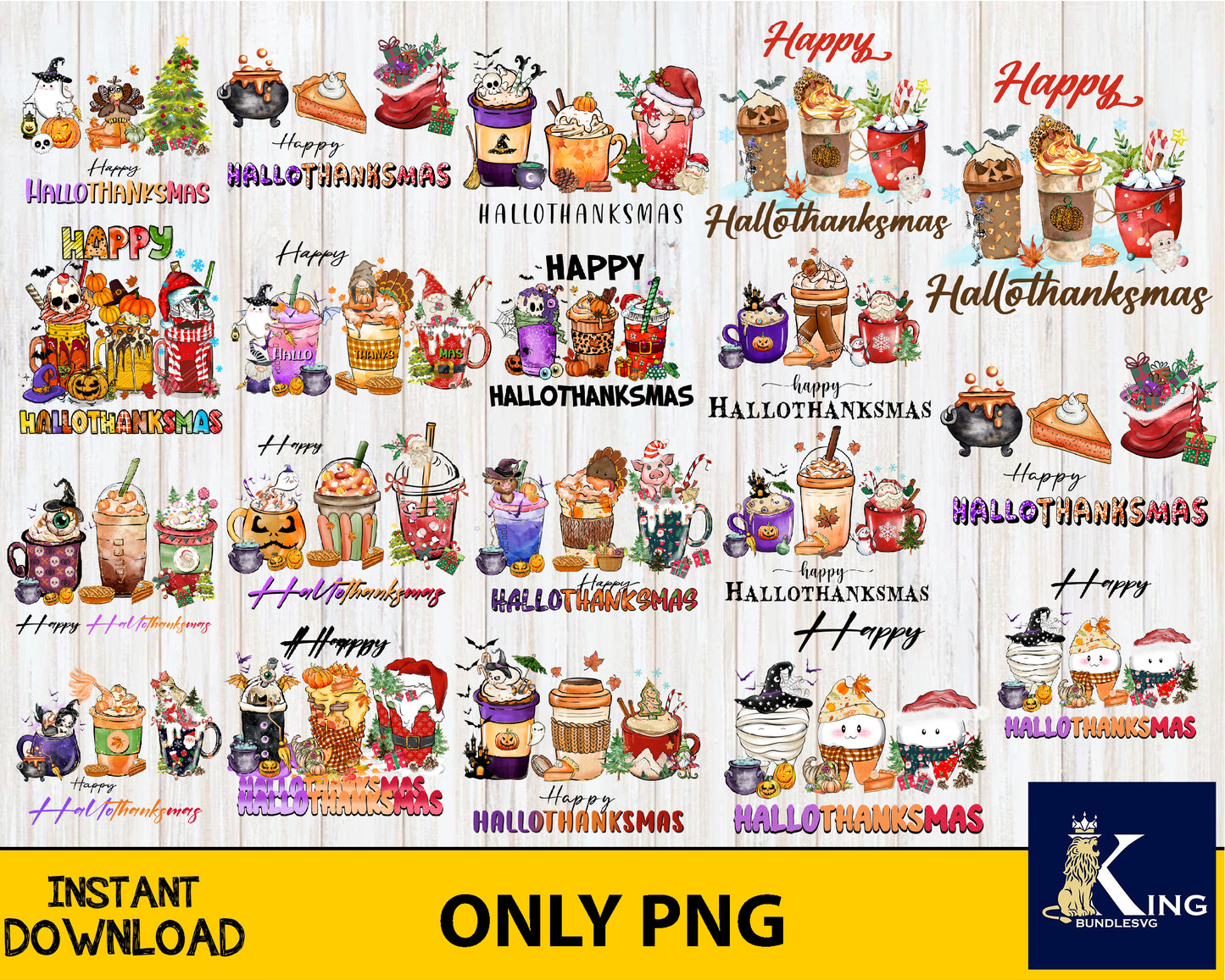 15+ Hallothanksmas Coffee Bundle  PNG, bundle Halloween PNG , Silhouette, digital , Instant Download