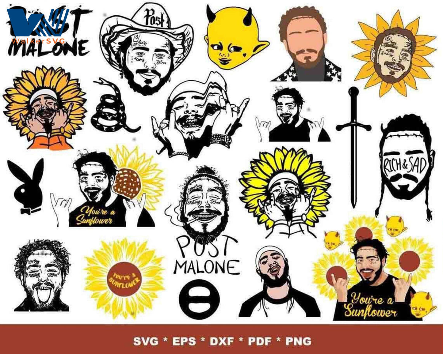 Post Malone Bundle svg,270+ files Post Malone svg eps png, for Cricut, Silhouette, digital, file cut