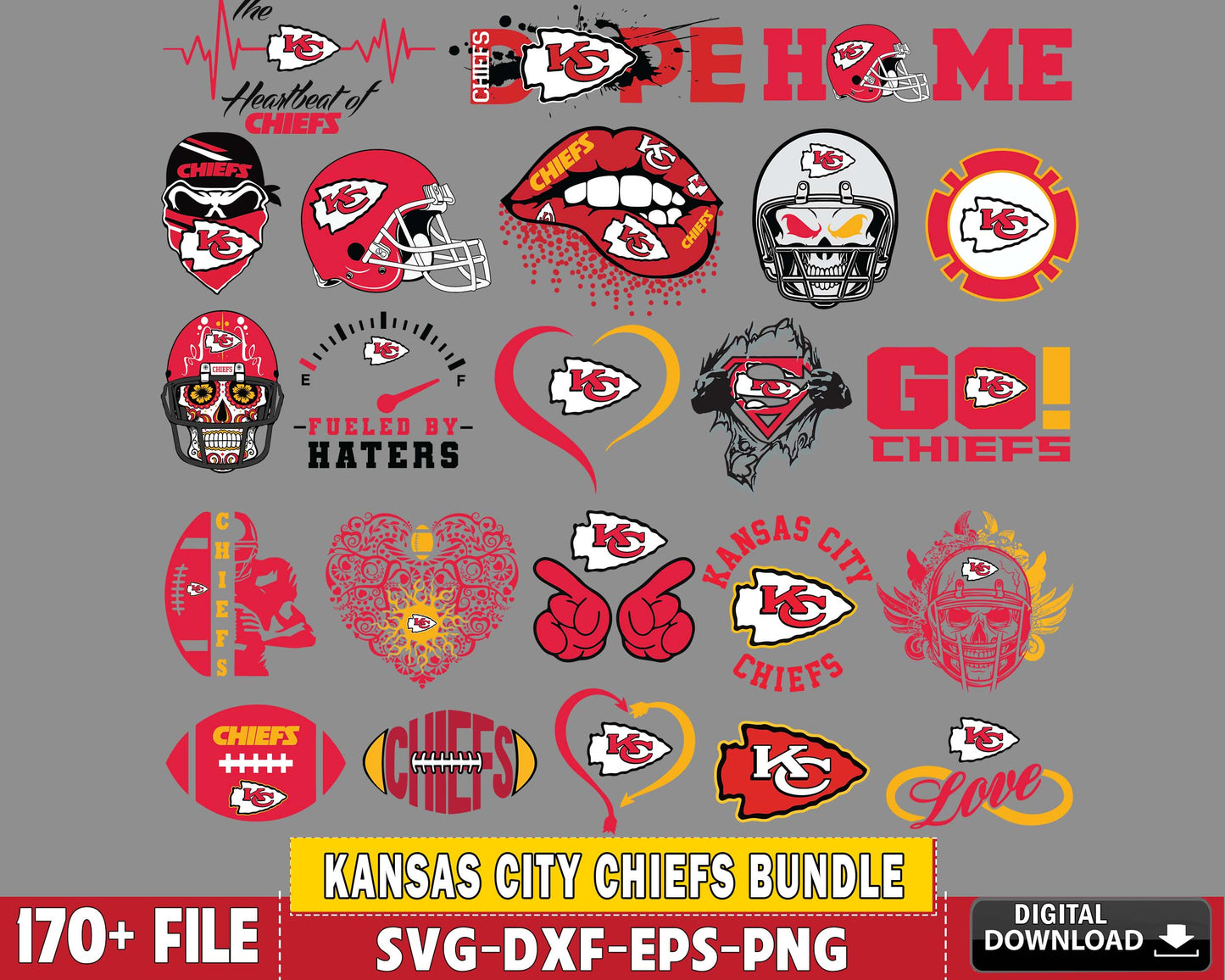 Kansas City Chiefs Bundle svg ,170+ file Kansas City Chiefs svg, Nfl svg, Bundle superbowl Digital Cut Files, super bowl svg eps dxf png file, for Cricut, Silhouette, digital download , file cut