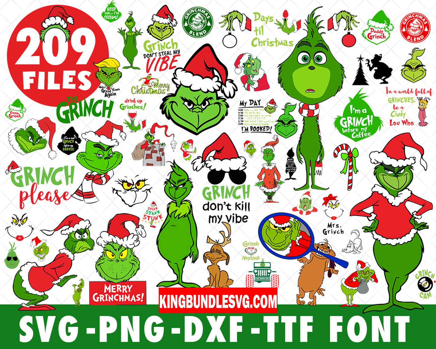 grinch Bundle Christmas svg, 209 file Grinch svg eps png, for Cricut, Silhouette, digital, file cut