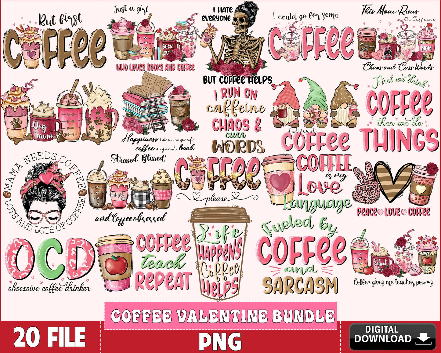 20 file Coffee valentine bundle PNG, Valentine's day Sublimation, Valentines Day Sublimation bundle, Valentine Day love sublimation ,Valentine day PNG bundle , Silhouette, Digital download , Instant Download