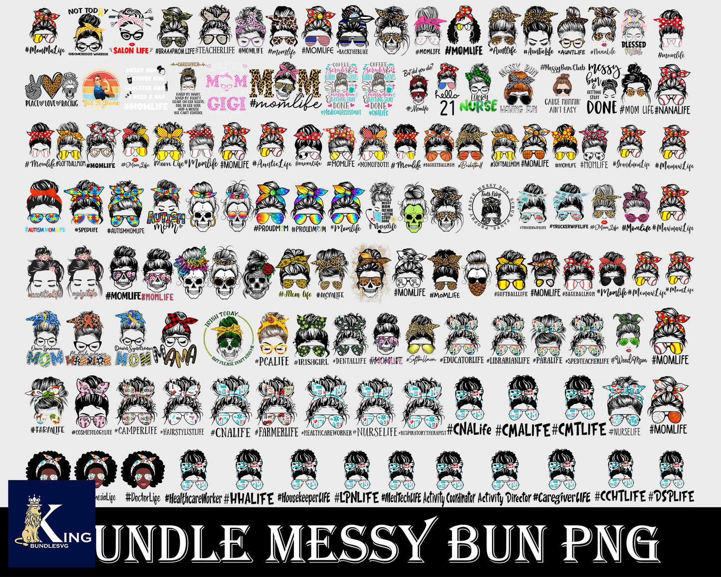 Messy Bun Bundle png,160+ files Messy Bun svg, for Cricut, Silhouette, digital, file cut