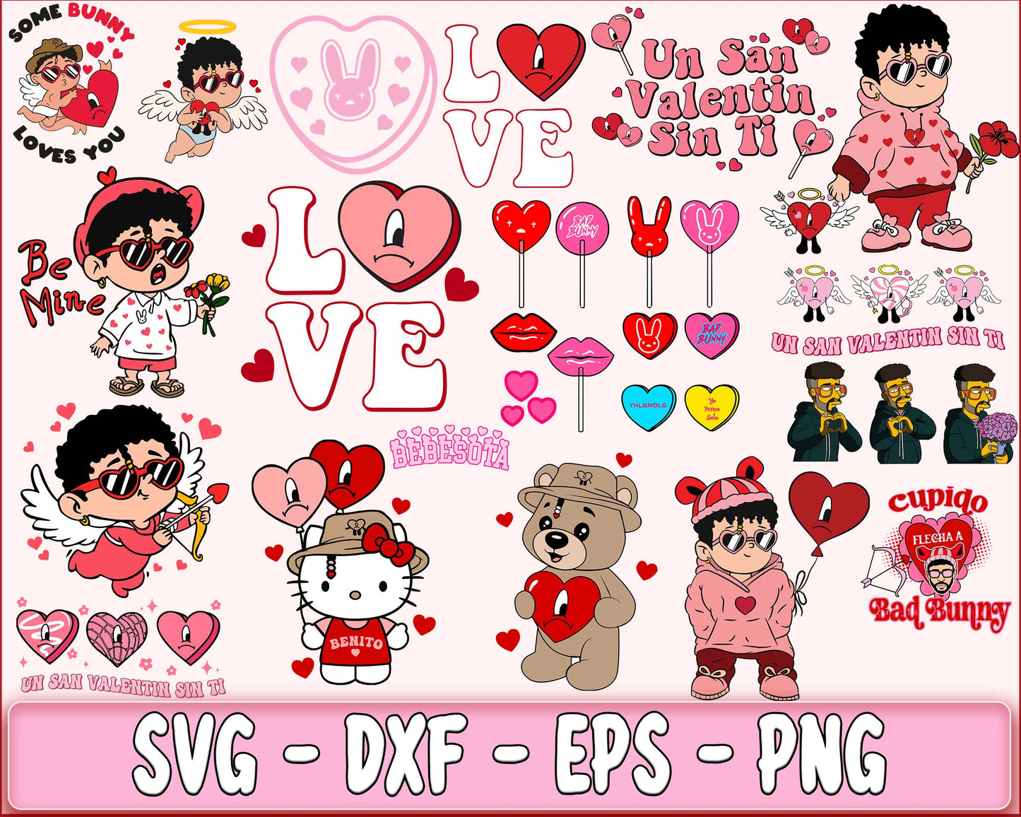 Bad Bunny Valentine SVG bundle , 300+ file Bad Bunny Valentine SVG bundle , Valentine day SVG bundle , Silhouette, Digital download , Instant Download