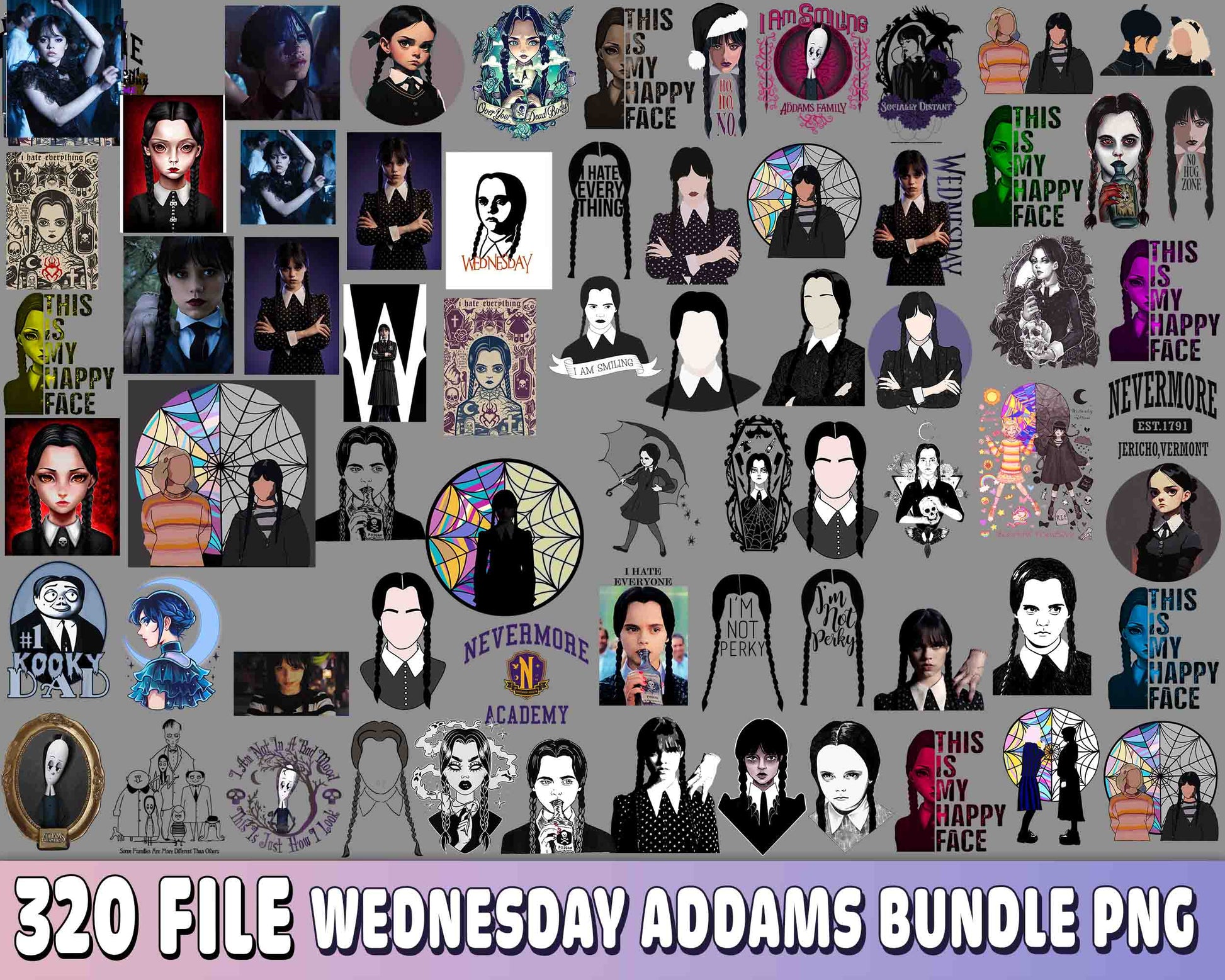 Wednesday Addams bundle PNG, Netflix series bundle PNG