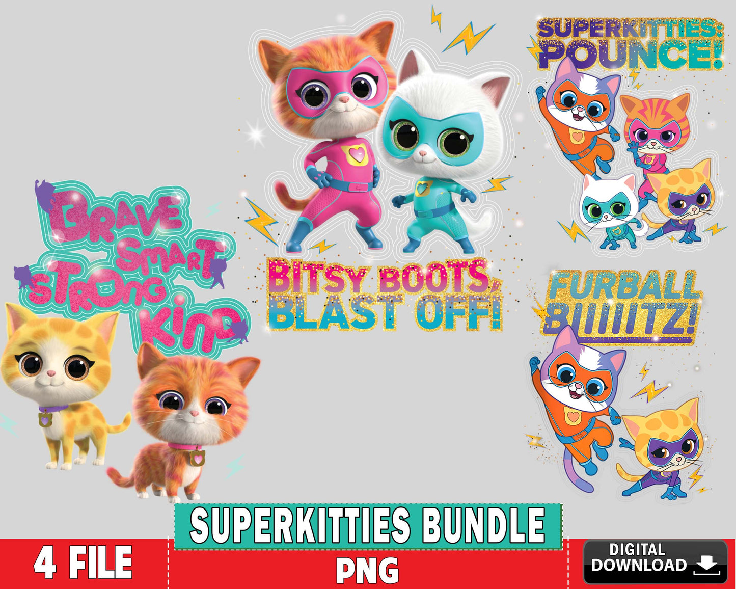 4+ file SuperKitties bundle PNG , SuperKitties PNG, for Cricut, Silhouette, digital download, file cut