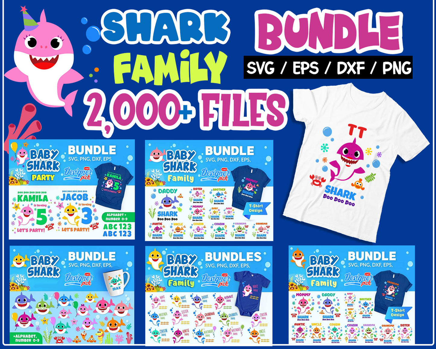 Baby Shark bundle Svg,2000+ file Baby Shark svg eps png, for Cricut, Silhouette, digital, file cut