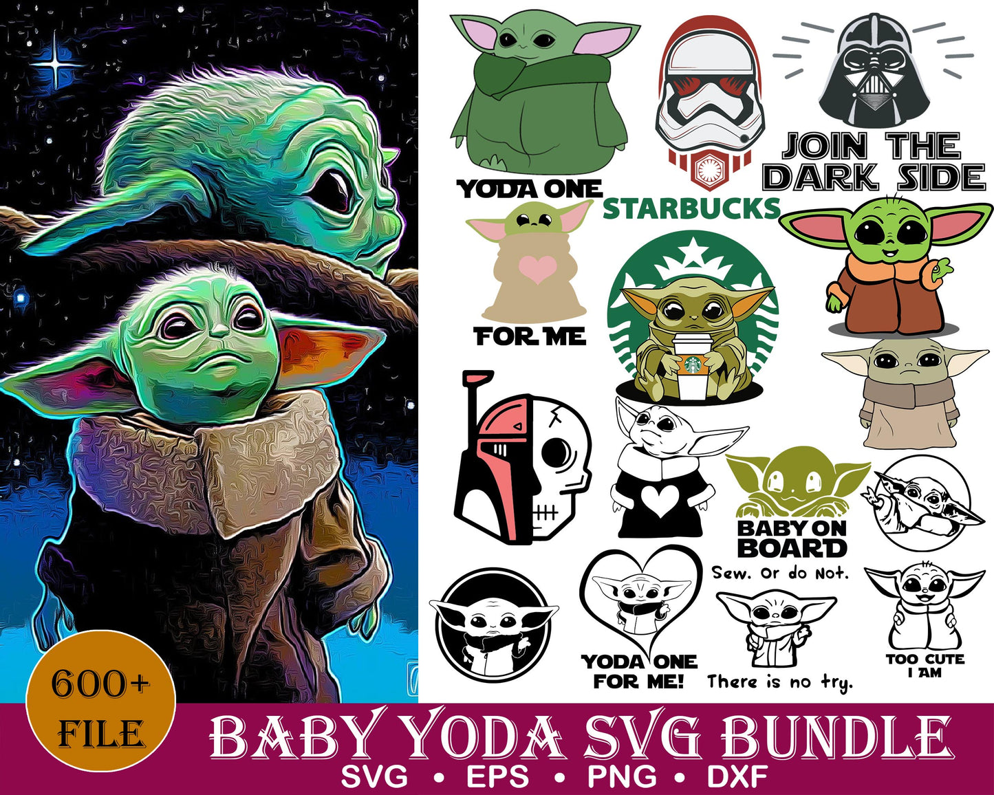 600 File baby yoda Bundle svg,600 File baby yoda svg eps png, for Cricut, Silhouette, digital, file cut