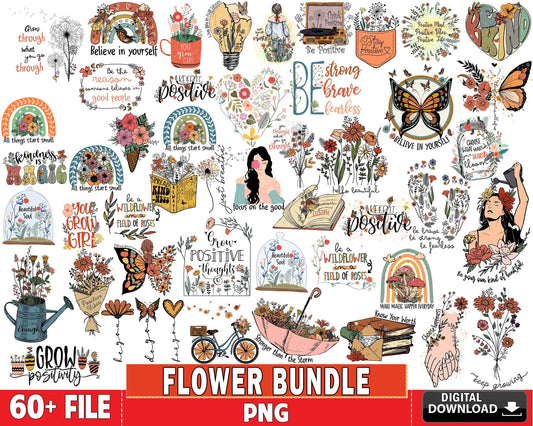 60+ file FLOWER bundle PNG , FLOWER PNG ,  Silhouette, digital download , file cut , Instant Download